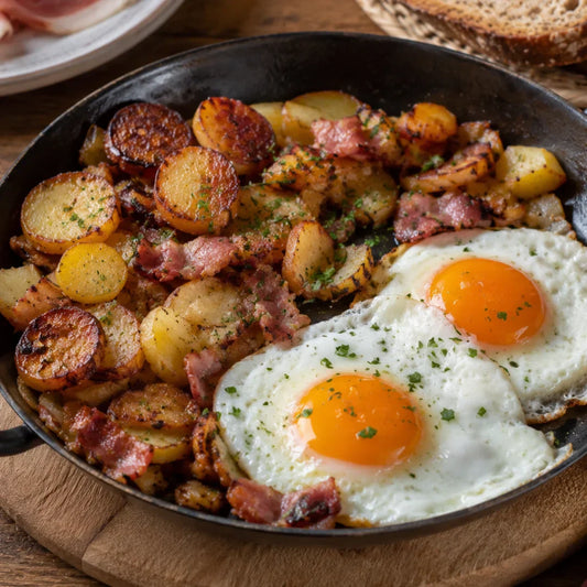 Südtiroler Spiegeleier mit Röstkartoffeln und Speck